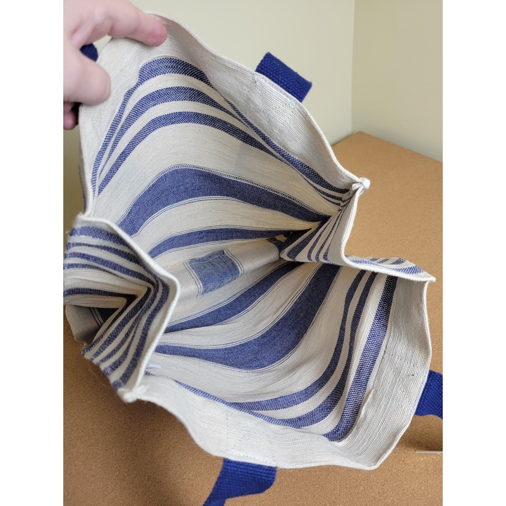 NWT Tommy Bahama Ctoon & Jute Reusable Tote Woven Bag with tan and blue strips - Picture 5 of 6